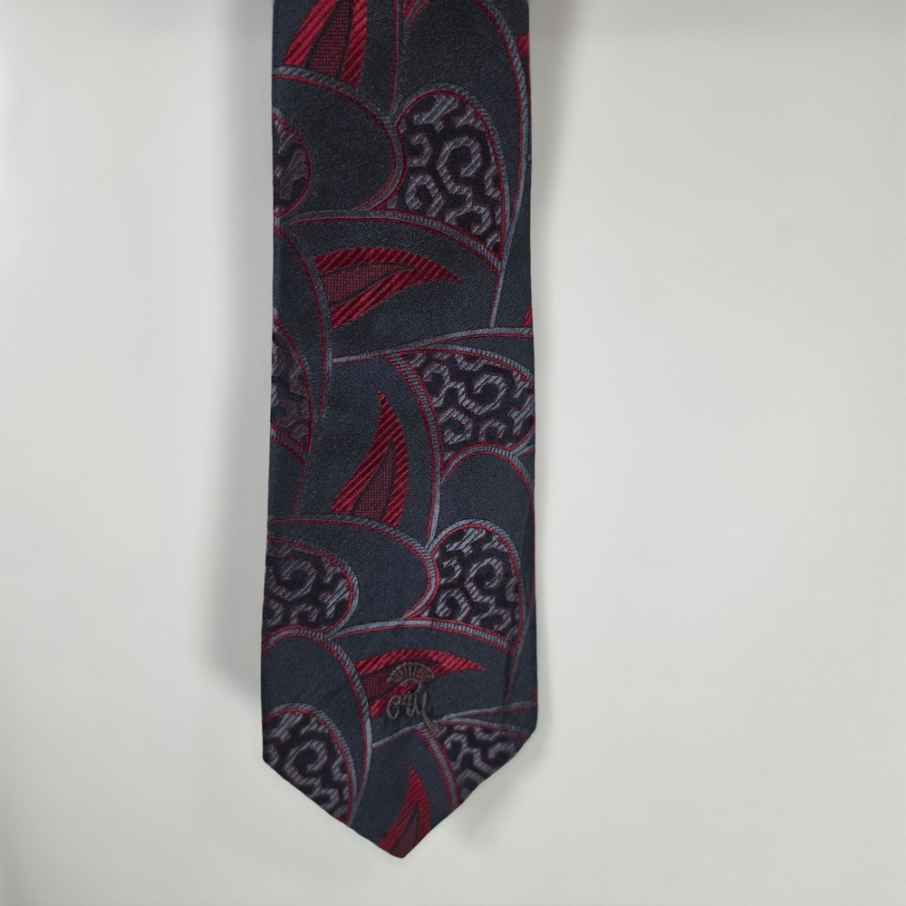 Vintage Countess Mara Silk Tie Red Blue Paisley Abstract Geometric Harolds USA